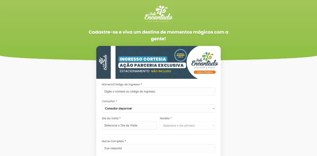 Página de Agendamento e Resgate de Ingressos